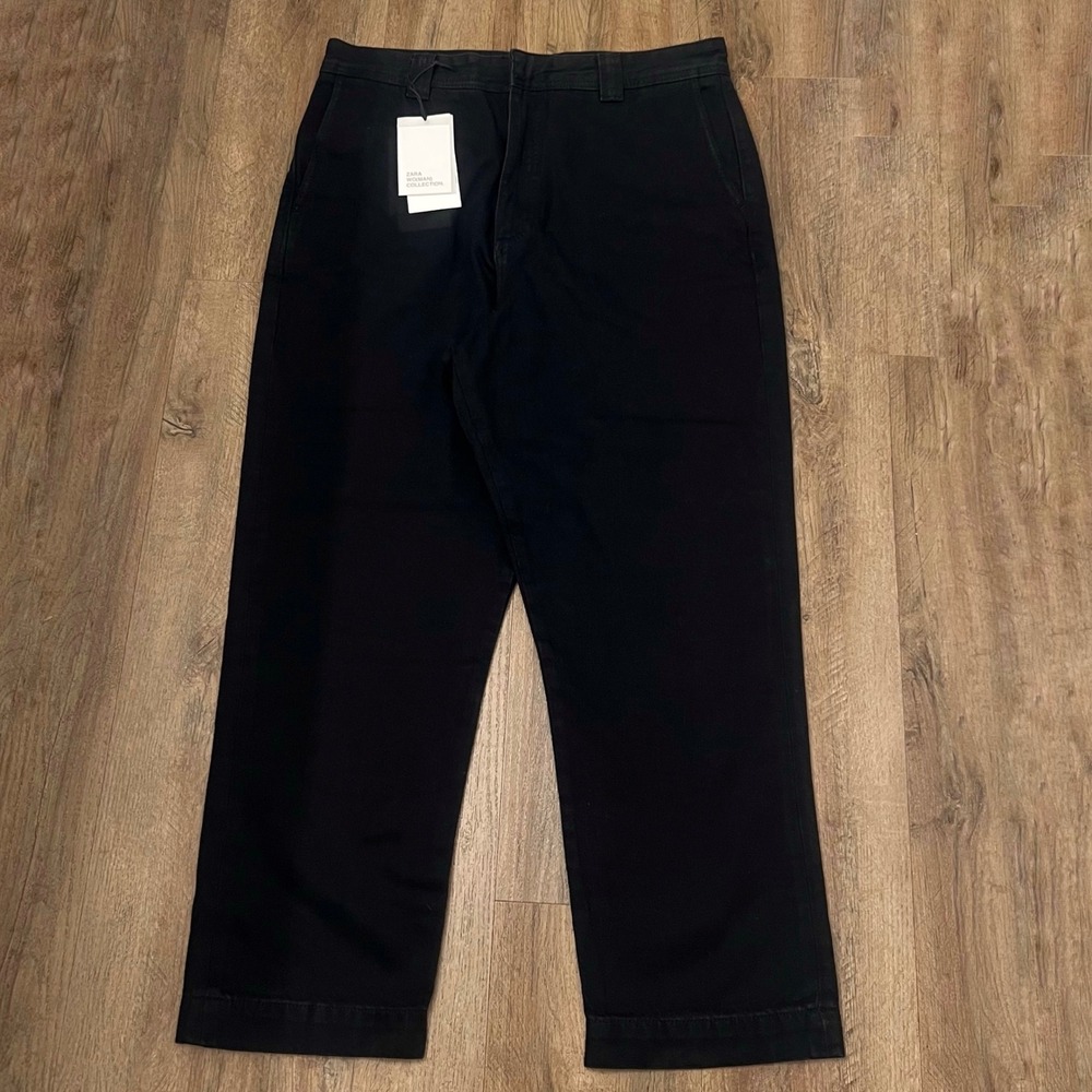 ZARA Black Cotton Trousers Straight Leg  Size US 34